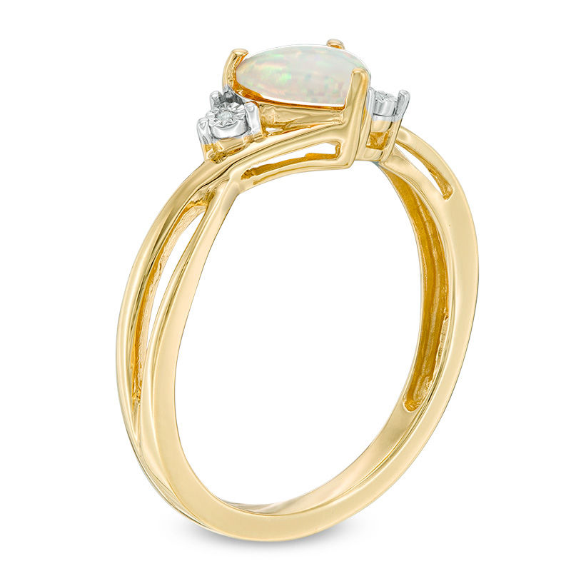 6.0mm Heart-Shaped Lab-Created Opal and Diamond Accent Split Shank Ring in 10K Gold
