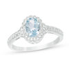 Thumbnail Image 1 of Oval Aquamarine and 1/8 CT. T.W. Diamond Frame Vintage-Style Ring in 10K White Gold