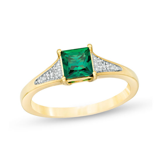 5.0mm Princess-Cut Lab-Created Emerald and Diamond Accent Tri-Sides ...