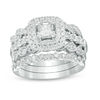 Thumbnail Image 1 of 1-5/8 CT. T.W. Princess-Cut Diamond Double Frame Four Piece Bridal Set in 14K White Gold