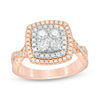 Thumbnail Image 1 of 1 CT. T.W. Quad Diamond Double Cushion Frame Twist Engagement Ring in 14K Two-Tone Gold