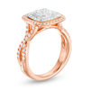 Thumbnail Image 1 of 1 CT. T.W. Quad Diamond Double Cushion Frame Twist Engagement Ring in 14K Two-Tone Gold