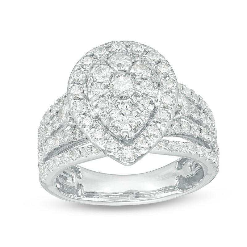 Main Image 1 of 2 CT. T.W. Composite Diamond Pear-Shaped Frame Multi-Row Engagement Ring in 14K White Gold
