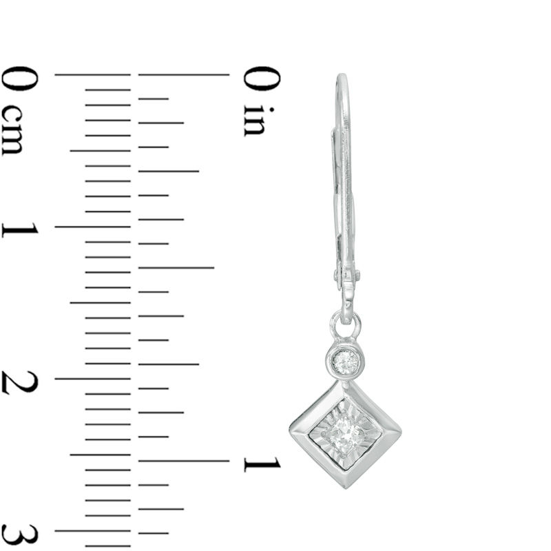 Main Image 2 of 1/8 CT. T.W. Princess-Cut and Round Diamond Drop Earrings in 10K White Gold