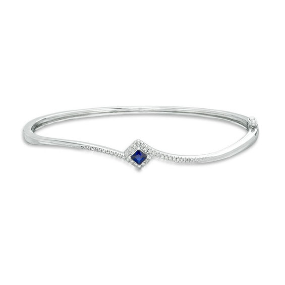 Vera Wang Love Collection Princess-Cut Blue Sapphire and 1/5 CT. T.w. Diamond Bypass Bangle in Sterling Silver - 7.5"