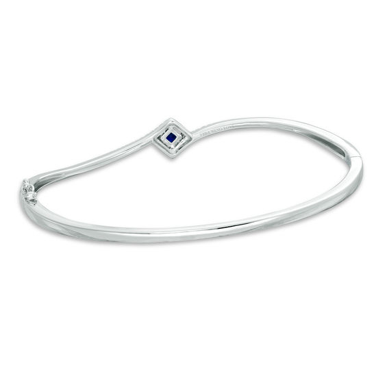 Vera Wang Love Collection Princess-Cut Blue Sapphire and 1/5 CT. T.w. Diamond Bypass Bangle in Sterling Silver - 7.5"