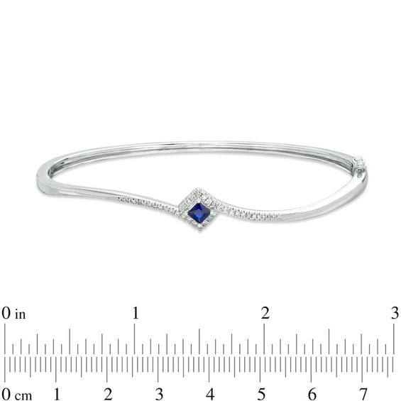 Vera Wang Love Collection Princess-Cut Blue Sapphire and 1/5 CT. T.w. Diamond Bypass Bangle in Sterling Silver - 7.5"