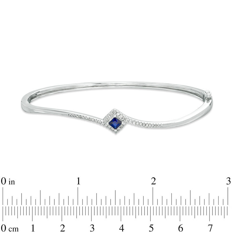 Main Image 3 of Vera Wang Love Collection Princess-Cut Blue Sapphire and 1/5 CT. T.W. Diamond Bypass Bangle in Sterling Silver - 7.5"