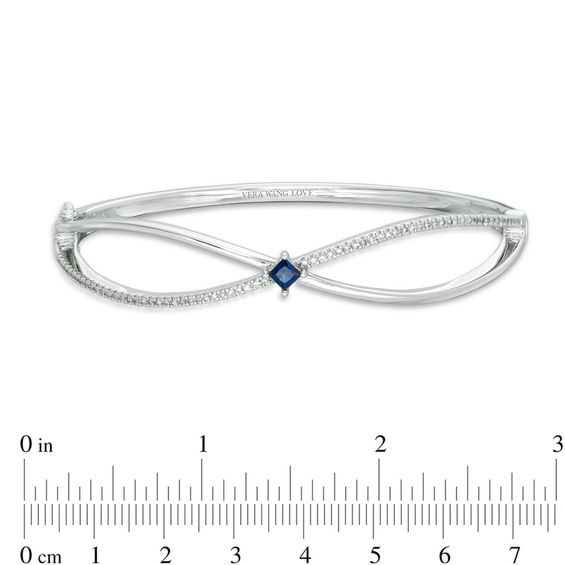 Vera Wang Love Collection Princess-Cut Blue Sapphire and 3/8 CT. T.w. Diamond Bangle in Sterling Silver - 7.5"