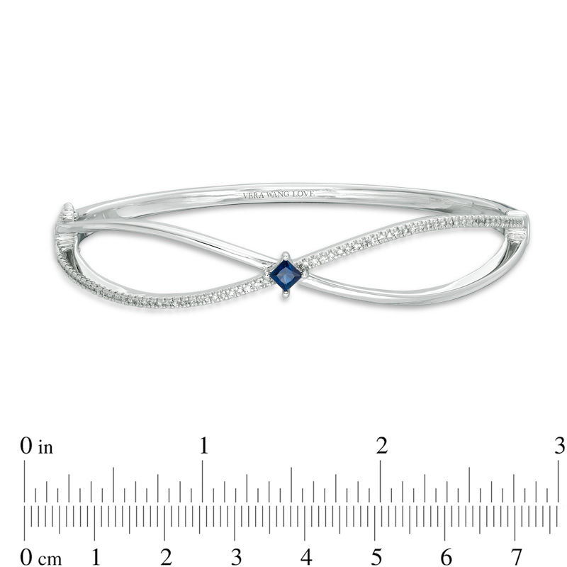 Vera Wang Love Collection Princess-Cut Blue Sapphire and 3/8 CT. T.W. Diamond Bangle in Sterling Silver - 7.5"
