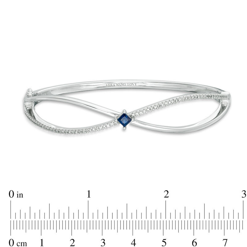 Main Image 2 of Vera Wang Love Collection Princess-Cut Blue Sapphire and 3/8 CT. T.W. Diamond Bangle in Sterling Silver - 7.5"