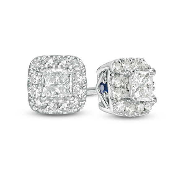 Vera Wang Love Collection 3/8 CT. T.w. Princess-Cut Diamond Frame Stud Earrings in 14K White Gold