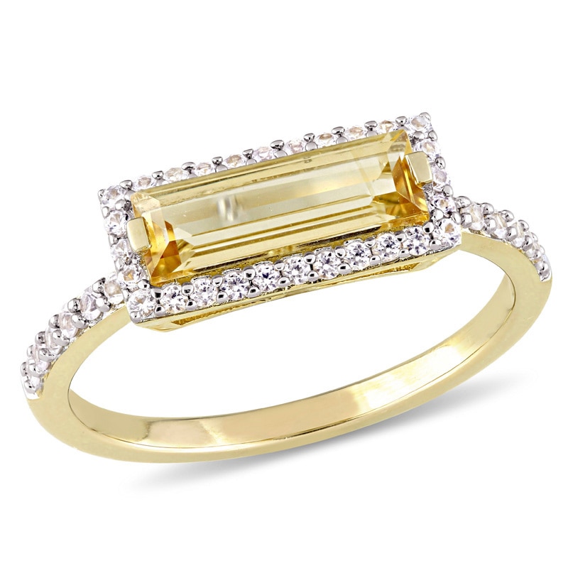 Main Image 1 of Sideways Baguette Citrine and White Sapphire Frame Ring in Sterling Silver with Yellow Rhodium