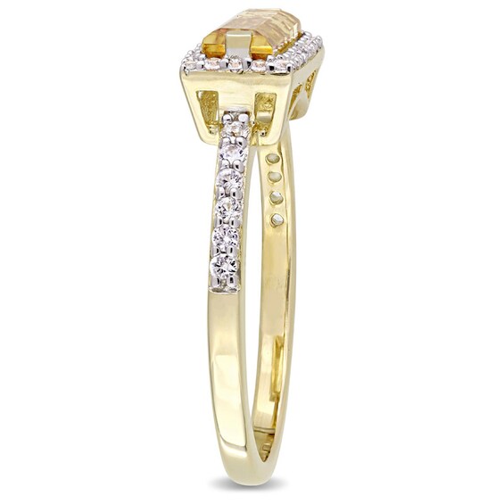 Sideways Baguette Citrine and White Sapphire Frame Ring in Sterling Silver with Yellow Rhodium