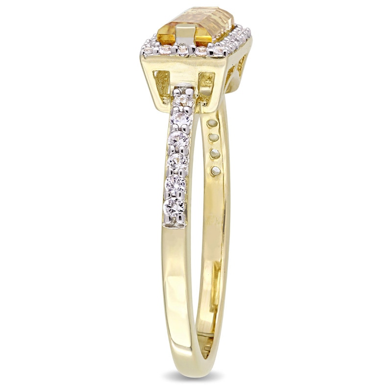 Main Image 2 of Sideways Baguette Citrine and White Sapphire Frame Ring in Sterling Silver with Yellow Rhodium