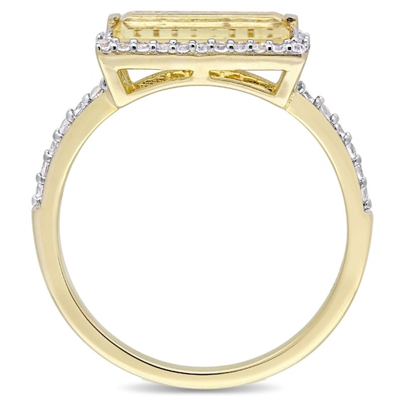 Sideways Baguette Citrine and White Sapphire Frame Ring in Sterling Silver with Yellow Rhodium