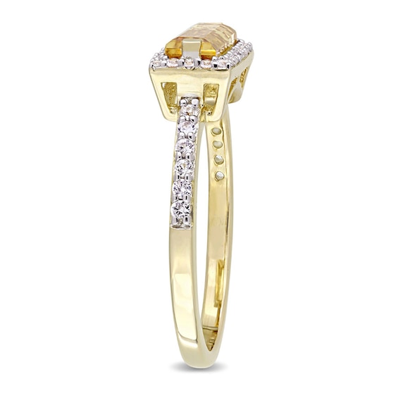 Sideways Baguette Citrine and White Sapphire Frame Ring Sterling Silver with Yellow Rhodium