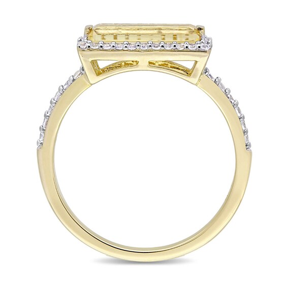 Sideways Baguette Citrine and White Sapphire Frame Ring Sterling Silver with Yellow Rhodium