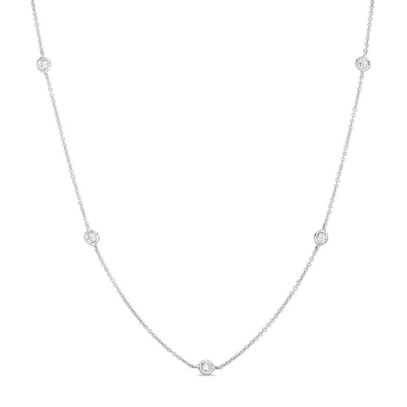 1/3 CT. T.W. Diamond Station Necklace in 14K White Gold