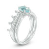 Thumbnail Image 2 of Pear-Shaped Aquamarine and 1/8 CT. T.W. Diamond Crown Bridal Set in 14K White Gold