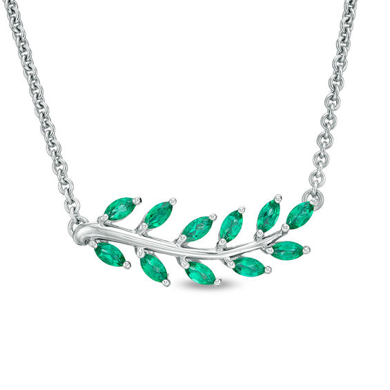 Marquise Lab-Created Emerald Vine Necklace in Sterling Silver - 17"