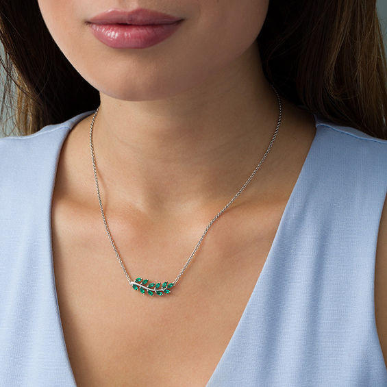 Marquise Lab-Created Emerald Vine Necklace in Sterling Silver - 17"