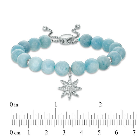 8.0mm Aquamarine Bead and Lab-Created White Sapphire Star Charm Bolo Bracelet in Sterling Silver - 9.0"