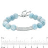 Thumbnail Image 1 of 10.0mm Aquamarine Bead and Lab-Created White Sapphire Bar Bolo Bracelet in Sterling Silver - 9.0"