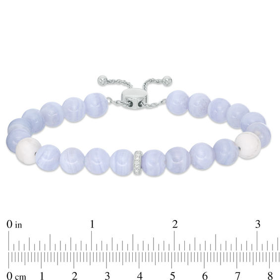 8.0mm Agate and Howlite Bead with Lab-Created White Sapphire Spacer Bolo Bracelet in Sterling Silver - 9.0"