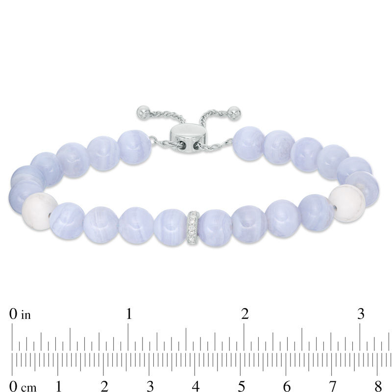 Main Image 2 of 8.0mm Agate and Howlite Bead with Lab-Created White Sapphire Spacer Bolo Bracelet in Sterling Silver - 9.0"