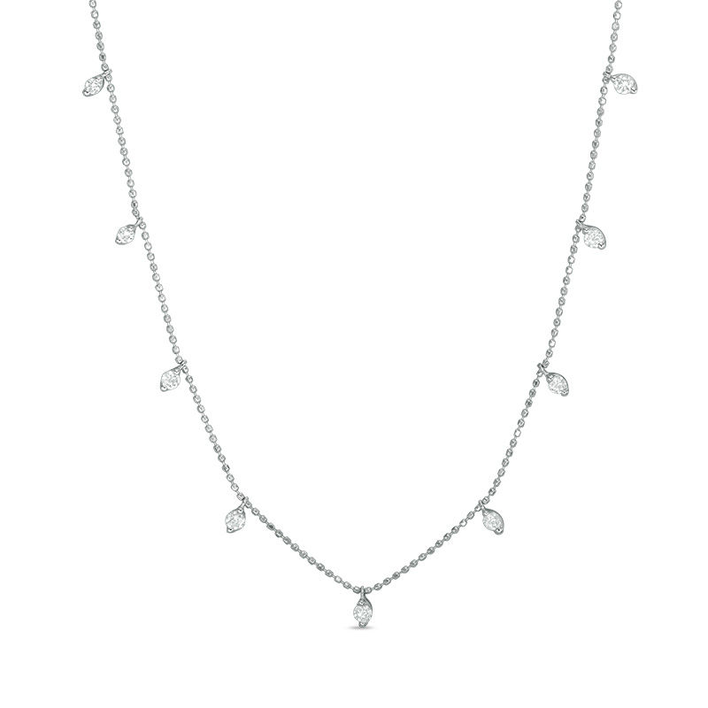 1/2 CT. T.W. Diamond Station Necklace in 14K White Gold