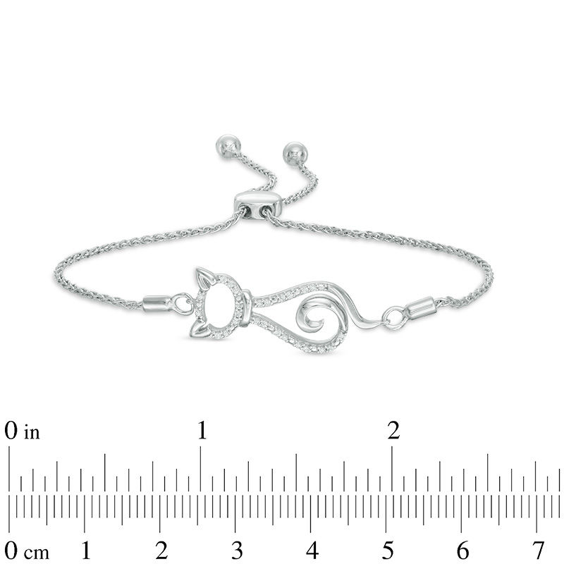 Main Image 2 of 1/10 CT. T.W. Diamond Cat Silhouette Bolo Bracelet in Sterling Silver - 8.0"