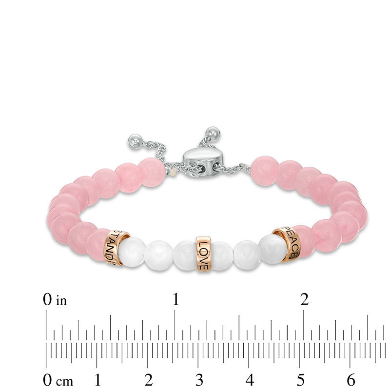 Main Image 2 of 6.0mm Mother-of-Pearl and Rose Quartz Inspirational Bead Bolo Bracelet in Sterling Silver and 10K Rose Gold - 9.0"