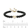 Thumbnail Image 2 of 6.0mm Faceted Black Agate Bead and Puff Heart Bolo Bracelet in 10K Gold - 9.0"