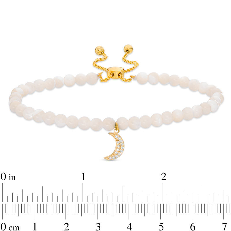 Main Image 2 of 4.0mm Mother-of-Pearl Bead and Lab-Created White Sapphire Moon Charm Bolo Bracelet in 10K Gold - 9.0"