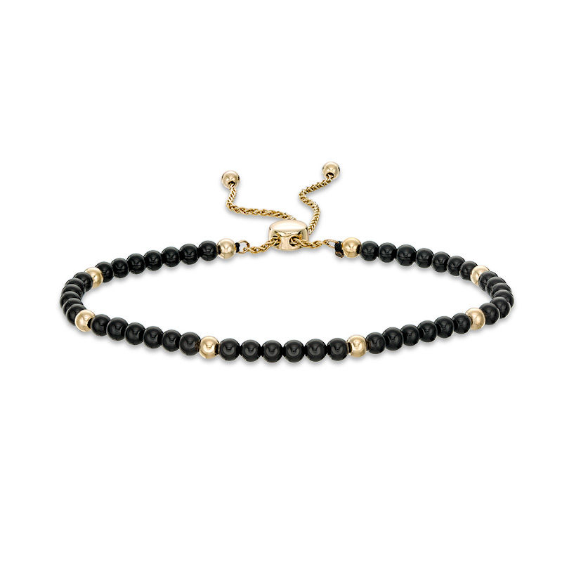 Main Image 1 of Onyx Bead Bolo Bracelet in 10K Gold - 9.0"
