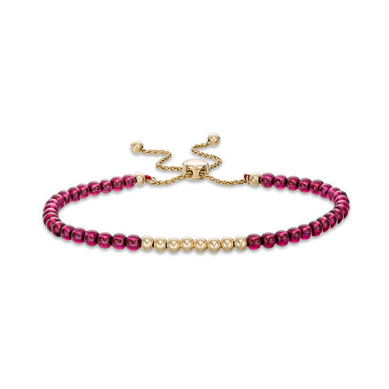 Rhodolite Garnet Bead Bolo Bracelet in 10K Gold - 9.0"