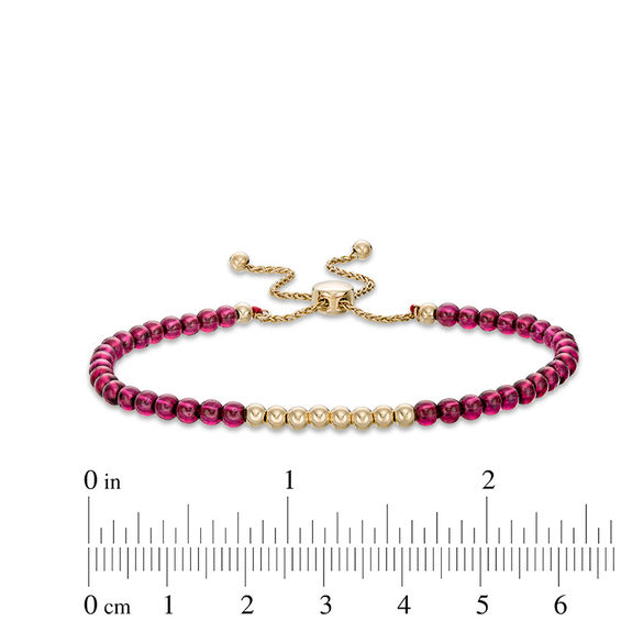 Rhodolite Garnet Bead Bolo Bracelet in 10K Gold - 9.0"