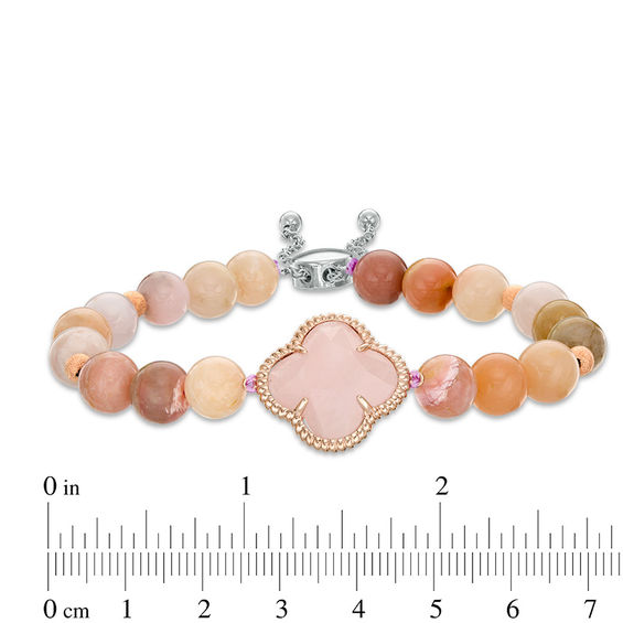14.0mm Clover-Shaped Rose Quartz and Pink Opal Bead Bolo Bracelet in Sterling Silver and 10K Rose Gold - 9.0"