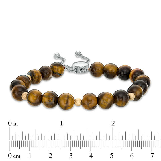 8.0mm Tiger's Eye Bead Bolo Bracelet in Sterling Silver and 10K Gold - 9.0"