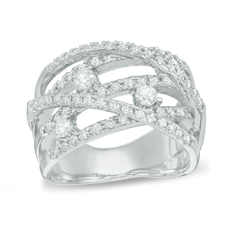 1 CT. T.W. Diamond Multi-Row Orbit Ring in 14K White Gold