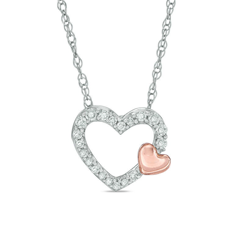 Diamond Accent Double Heart Pendant in 10K Two-Tone Gold