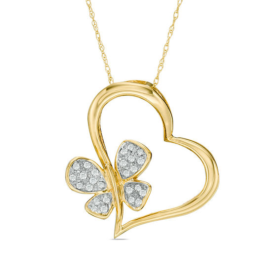 1/8 CT. T.w. Diamond Butterfly Heart Pendant in 10K Gold