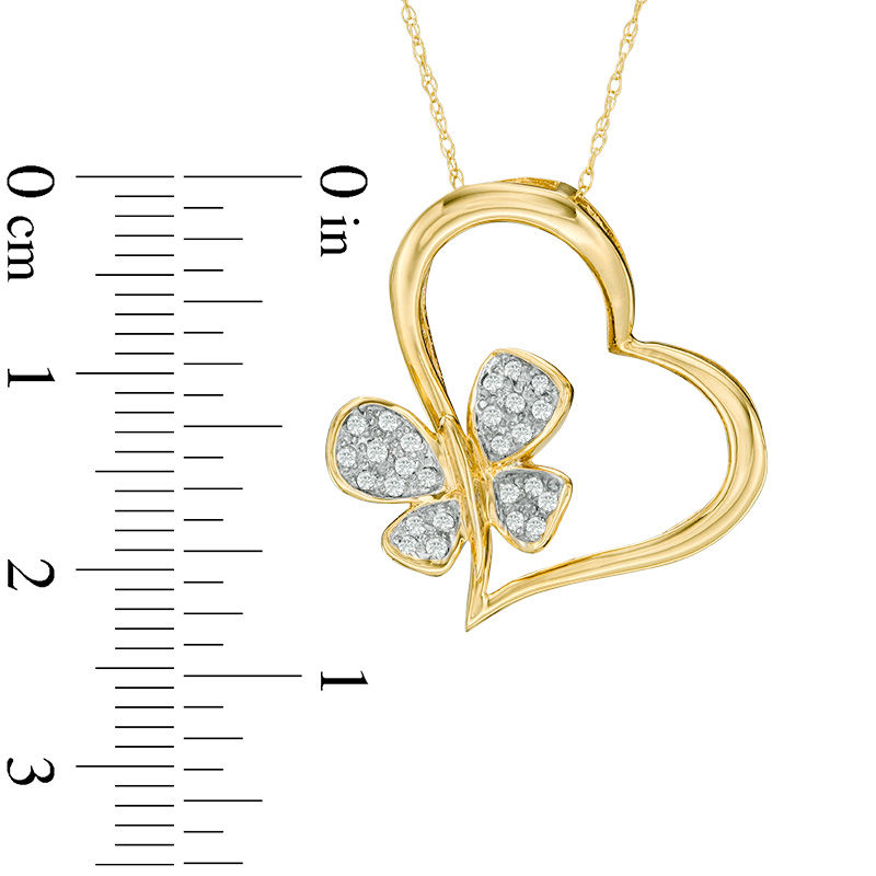 1/8 CT. T.W. Diamond Butterfly Heart Pendant in 10K Gold