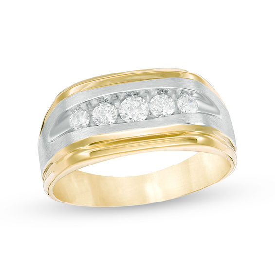 Men's 1/2 CT. T.w. Diamond Five Stone Wedding Band in 14K Two-Tone Gold
