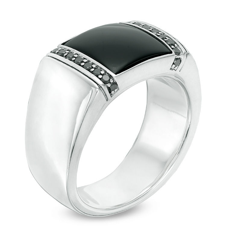 Main Image 2 of Men's 11.0mm Cushion-Cut Onyx and 1/3 CT. T.W. Black Diamond Ring in Sterling Silver