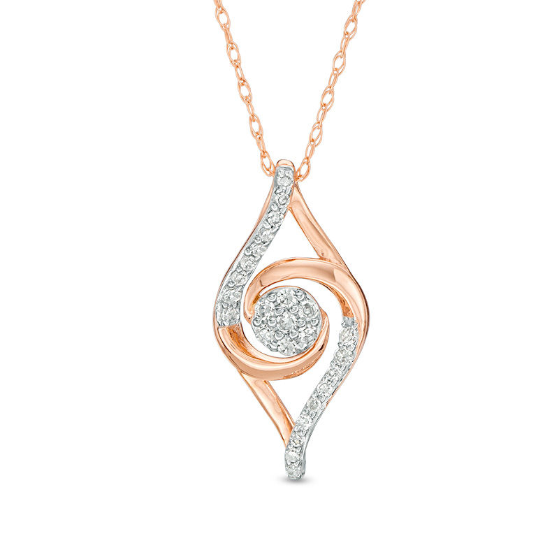 Main Image 1 of 1/6 CT. T.W. Composite Diamond Swirl Marquise Pendant in 10K Rose Gold