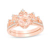 Thumbnail Image 1 of 7.0mm Morganite and 1/8 CT. T.W. Diamond Crown Bridal Set in 14K Rose Gold