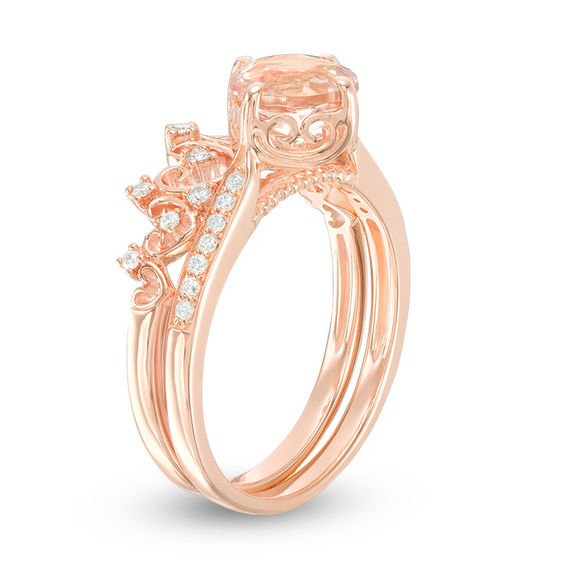 7.0mm Morganite and 1/8 CT. T.w. Diamond Crown Bridal Set in 14K Rose Gold
