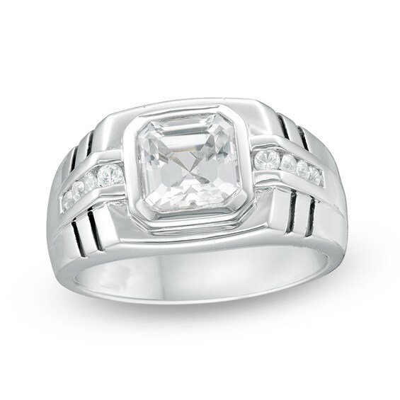 8.0mm Asscher-Cut Lab-Created White Sapphire Ring in Sterling Silver
